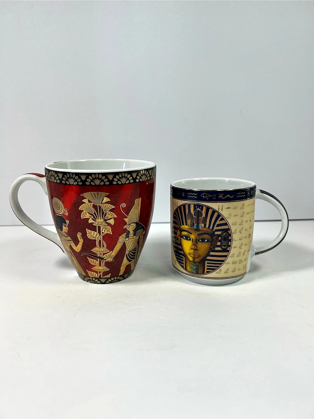 VTG Fathi Mahmoud Egyptian Porcelain Mug Set King Tut Pharaoh Goddess Limoges